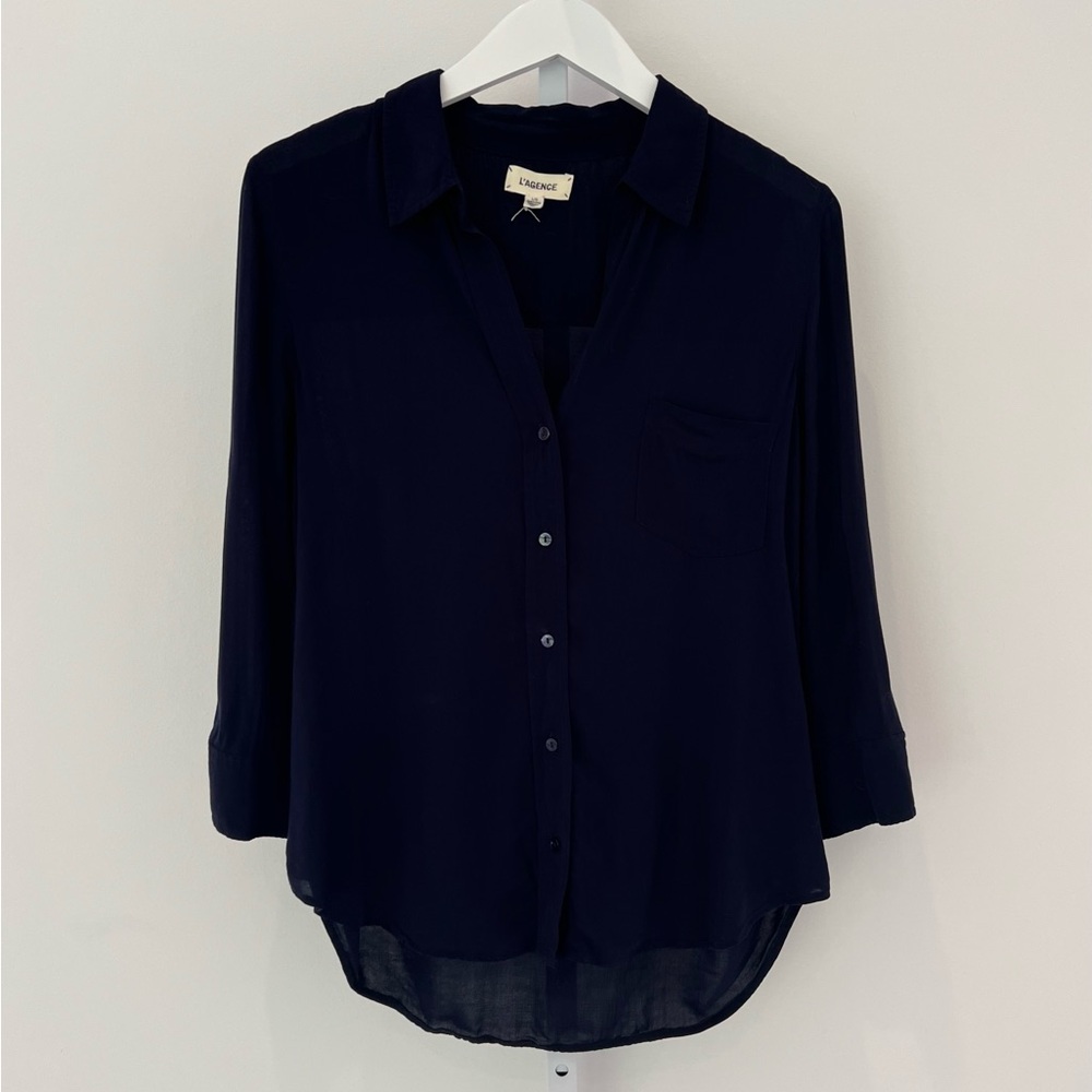 L’AGENCE NAVY BLUE VISCOSE 3/4 SLEEVE TOP SIZE L